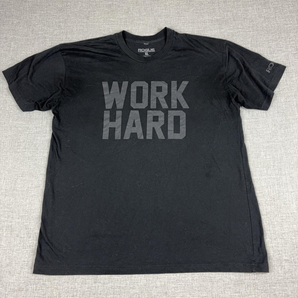 Rogue Shirt Mens XL Black Work Hard Graphic Tee Tagless Crewneck Jersey USA